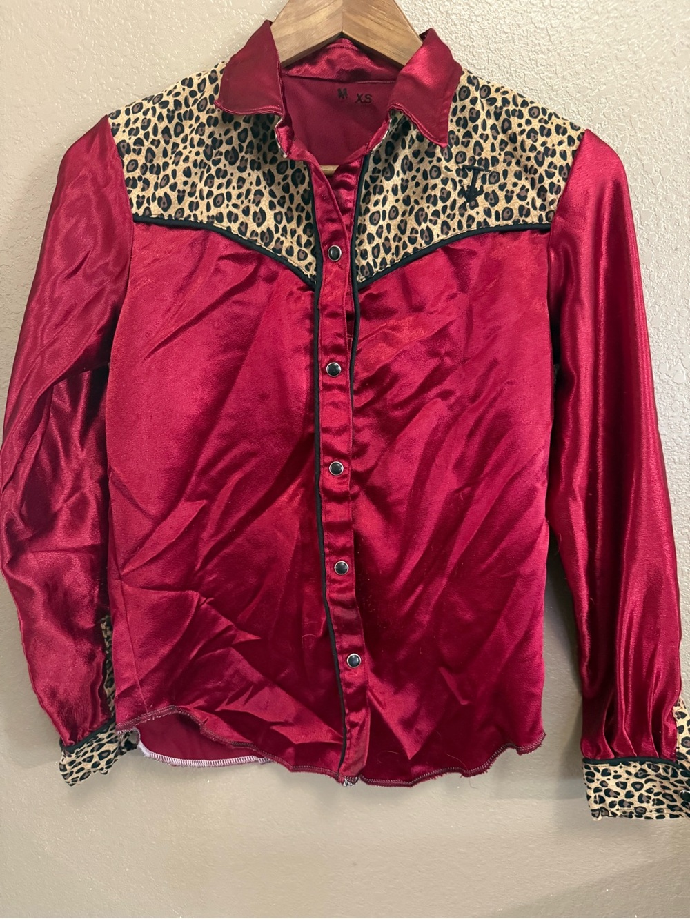 Satin Red Leopard Yoke Button-Up Top - Women
